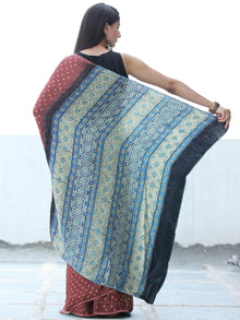 Brown Rust Black Green Bandhej Modal Silk Saree With Ajrakh Printed Pallu & Blouse - S031703877