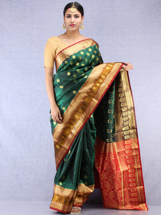 Banarasee Art Silk Saree With Resham Zari Weave - Bottle Green Maroon & Gold - S031704385