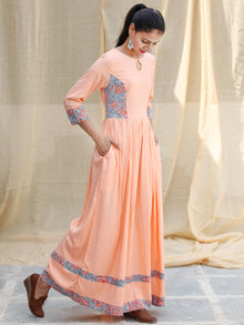 Pastel Special - Hand Block Printed Long Cotton Dress - D347F1846