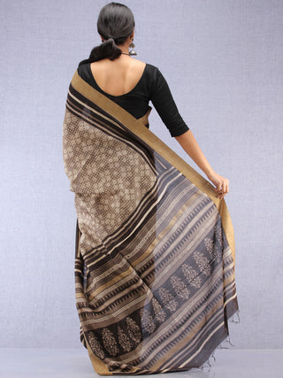 Kashish Black Hand Block Printed Chanderi Saree With Geecha Border - S031704510