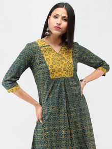 Green Mustard Ajrakh Hand Block Printed Cotton Kurta   - K210F1620