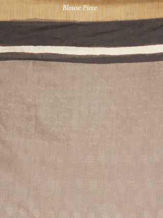 Light Brown Ivory Black Chanderi Silk Hand Block Printed Saree With Geecha Border - S031704005