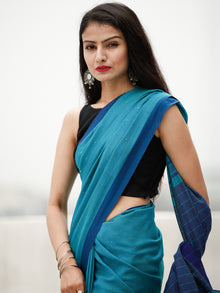 Blue Handloom Cotton Saree With Sequence Work - S031703815