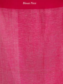 White Pink Handwoven Linen Jamdani Saree With Tassels - S031703778