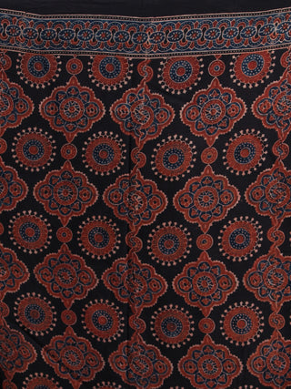 Maroon Black Indigo Ajrakh Hand Block Printed Modal Silk Saree - S031704121