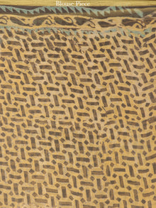 Charcoal Mustard Hand Block Printed Chiffon Saree with Zari Border - S031704558