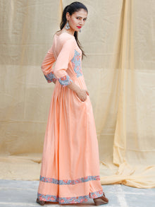 Pastel Special - Hand Block Printed Long Cotton Dress - D347F1846