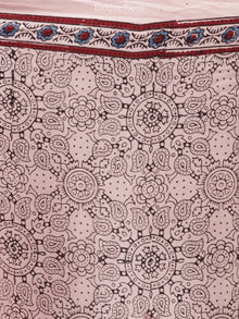 Ivory Red Indigo Ajrakh Hand Block Printed Modal Silk Saree - S031704184