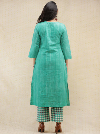Kashooda - Sea Green Printed & Embroidered Kurta Pant Set  - SS02FXXX