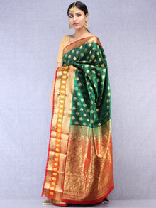 Banarasee Art Silk Saree With Resham Zari Weave - Bottle Green Maroon & Gold - S031704385