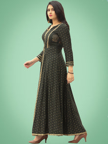 Zafra - Green Gold Printed Long Panel Dress - D397FDDD