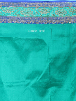 Banarasee Katan Silk Handloom Saree With Zari Work - Sea Green Blue Silver - S031704294