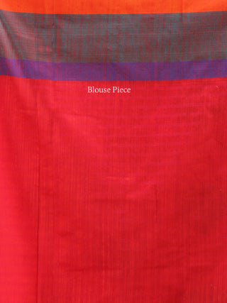 Banarasee Cotton Silk Saree With Zari Work - Coral Red Gold & Purple - S031704406