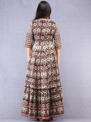 Naaz Sadaf - Hand Block Mughal Printed Long Cotton Dress - DS103F001