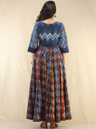 Naaz Mannat - Hand Block Printed Long Cotton Panel Dress - DS87F001