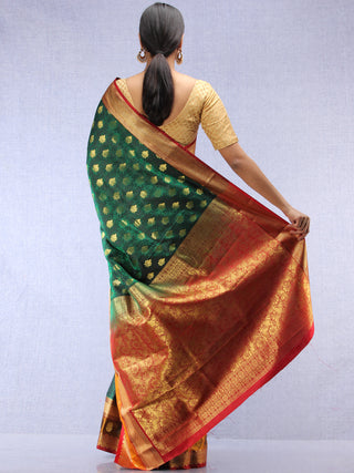 Banarasee Art Silk Saree With Resham Zari Weave - Bottle Green Maroon & Gold - S031704385