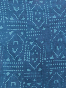 Indigo White Sky Blue Hand Block Printed Cotton Mul Saree With  Orange Border & Mirror Work  - S031703021