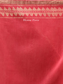 Pink Ivory Hand Block Printed Maheshwari Silk Saree With Zari Border - S031704485