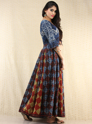Naaz Mannat - Hand Block Printed Long Cotton Panel Dress - DS87F001