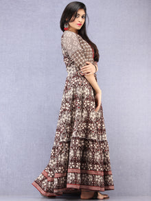 Naaz Sadaf - Hand Block Mughal Printed Long Cotton Dress - DS103F001
