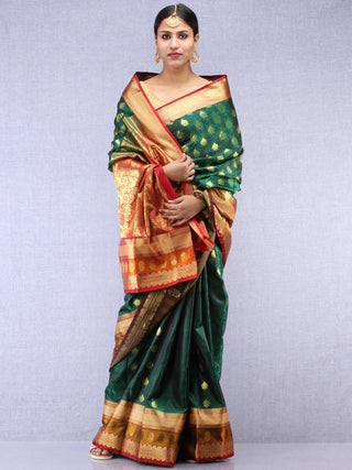 Banarasee Art Silk Saree With Resham Zari Weave - Bottle Green Maroon & Gold - S031704385