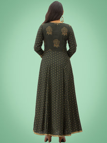 Zafra - Green Gold Printed Long Panel Dress - D397FDDD