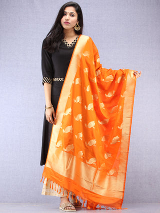 Banarasi Kanni Dupatta With Zari Work - Orange & Gold - D04170868