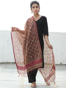 Cherry Red Ivory Cotton Art Silk Hand Block Printed Dupatta  - D04170526