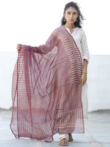 Plum Pink Ivory Kota Doria Cotton Hand Block Printed Dupatta  - D04170614