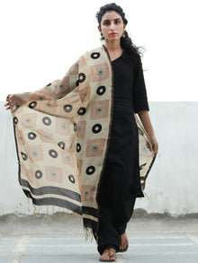 Beige Black Red Chanderi Hand Block Printed Dupatta - D04170375