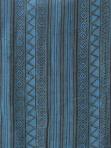 Teal Blue Grey Black Cotton Silk Hand Block Printed Dupatta  - D04170533