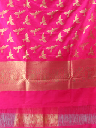 Banarasi Kanni Silk Dupatta With Zari Work - Magenta & Gold - D04170870