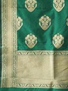 Banarasi Kanni Silk Dupatta With Zari Work - Bottle Green & Gold - D04170871