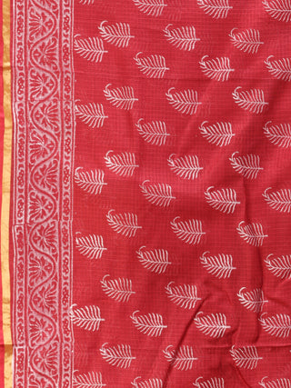 Rose Red Kota Silk Hand Block Printed Dupatta - D04170768