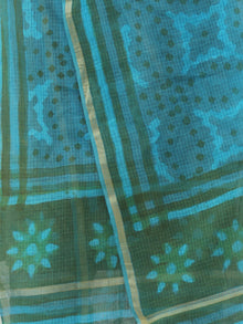 Teal Blue Dark Grey Kota Silk Hand Block Printed Dupatta - D04170529