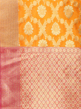 Banarasi Kanni Silk Dupatta With Zari Work - Yellow Red & Gold - D04170873