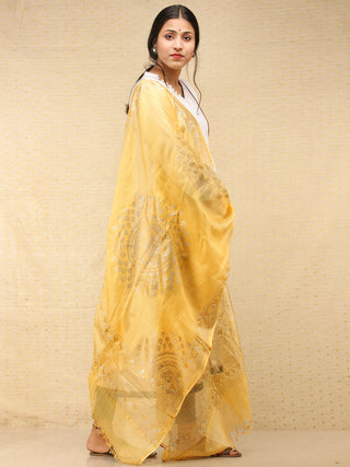 Yellow Kota Silk Hand Block Printed Dupatta - D04170770