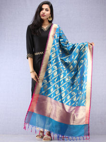 Banarasi Kanni Silk Dupatta With Zari Work - Blue Hot Pink & Gold - D04170875