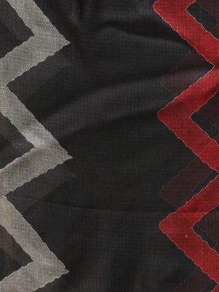 Black Red Kota Silk Hand Block Printed Dupatta - D04170771