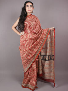 Red Beige Chanderi Bagru Hand Block Printed Saree - S03170279