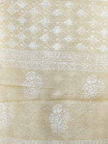 Ivory White Kota Doria Cotton Hand Block Printed Dupatta  - D04170621