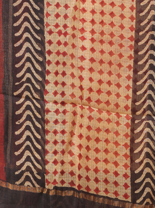 Beige Black Red Kota Silk Hand Block Printed Dupatta - D04170772