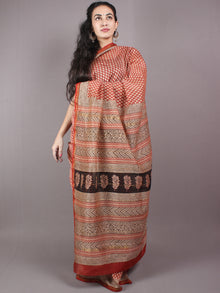 Red Beige Chanderi Bagru Hand Block Printed Saree - S03170279