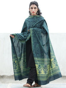 Indigo Green Yellow  Handloom Cotton Hand Block Printed Dupatta - D04170383