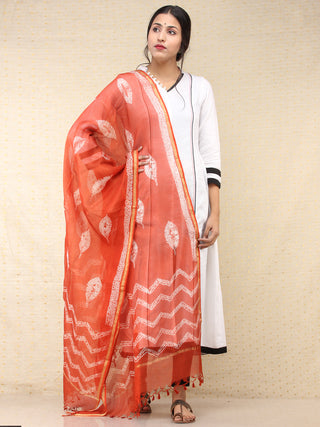 Orange White Kota Silk Hand Block Printed Dupatta - D04170773