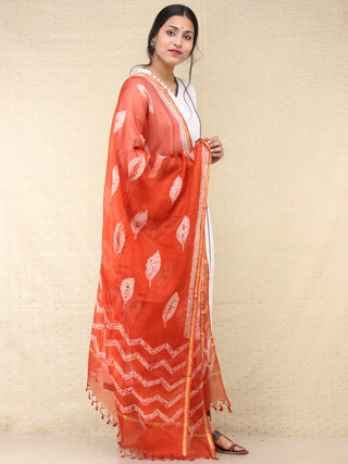 Orange White Kota Silk Hand Block Printed Dupatta - D04170773