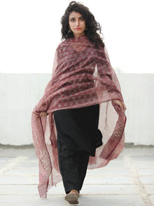 Onion Pink Ivory Kota Doria Cotton Hand Block Printed Dupatta  - D04170531