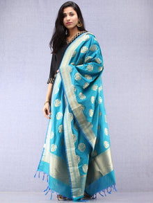 Banarasi Kanni Silk Dupatta With Zari Work - Blue & Gold - D04170877