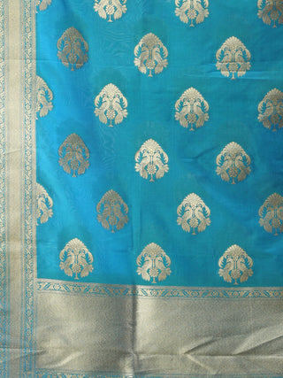 Banarasi Kanni Silk Dupatta With Zari Work - Blue & Gold - D04170877