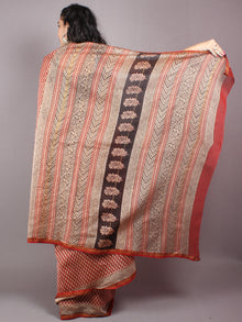Red Beige Chanderi Bagru Hand Block Printed Saree - S03170279